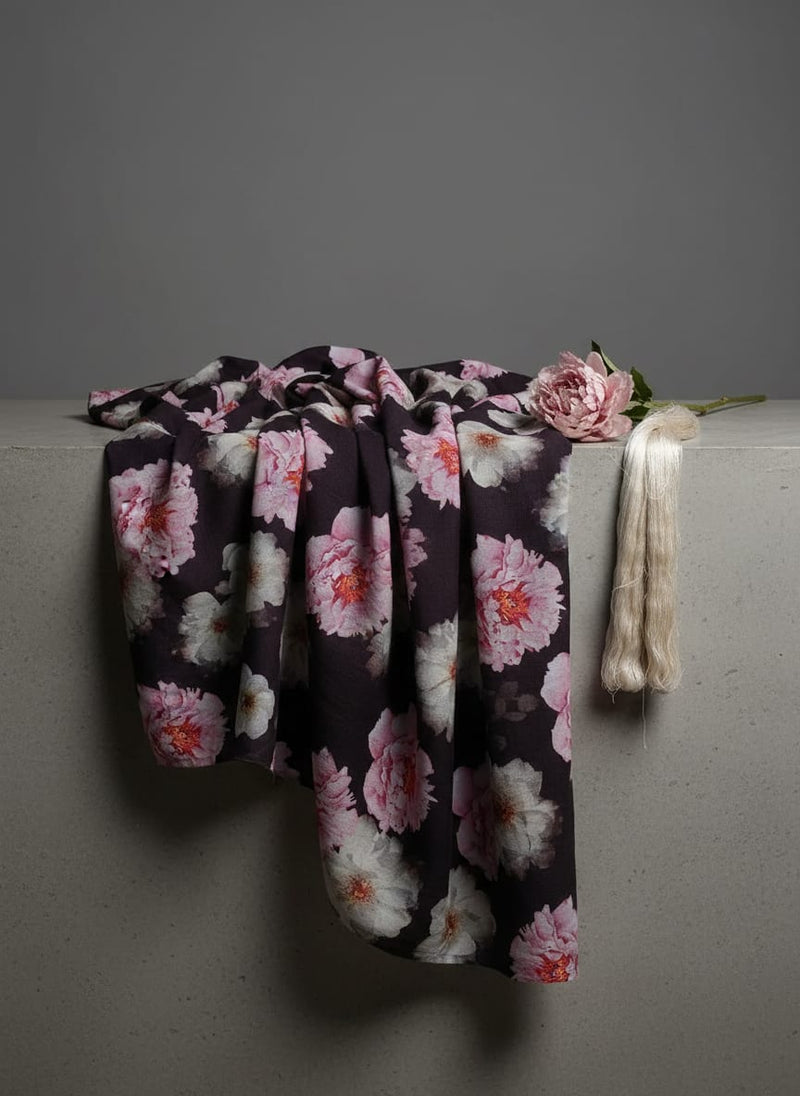 Attractive Pink Roses With Grey Digital Printed Fabric - Cotton