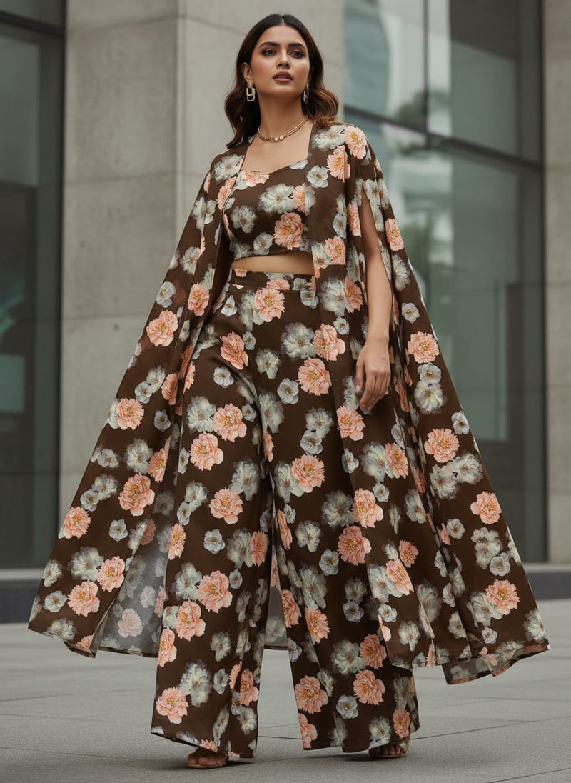 Blooming Orange Roses With Grey Digital Printed Fabric - Japan Satin