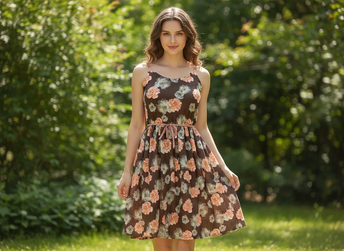 Blooming Orange Roses With Grey Digital Printed Fabric - Poly Muslin