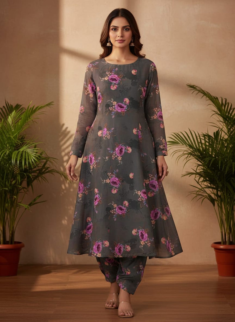 Lovely Peony With Wax Flower Digital Printed Fabric - Kora Silk