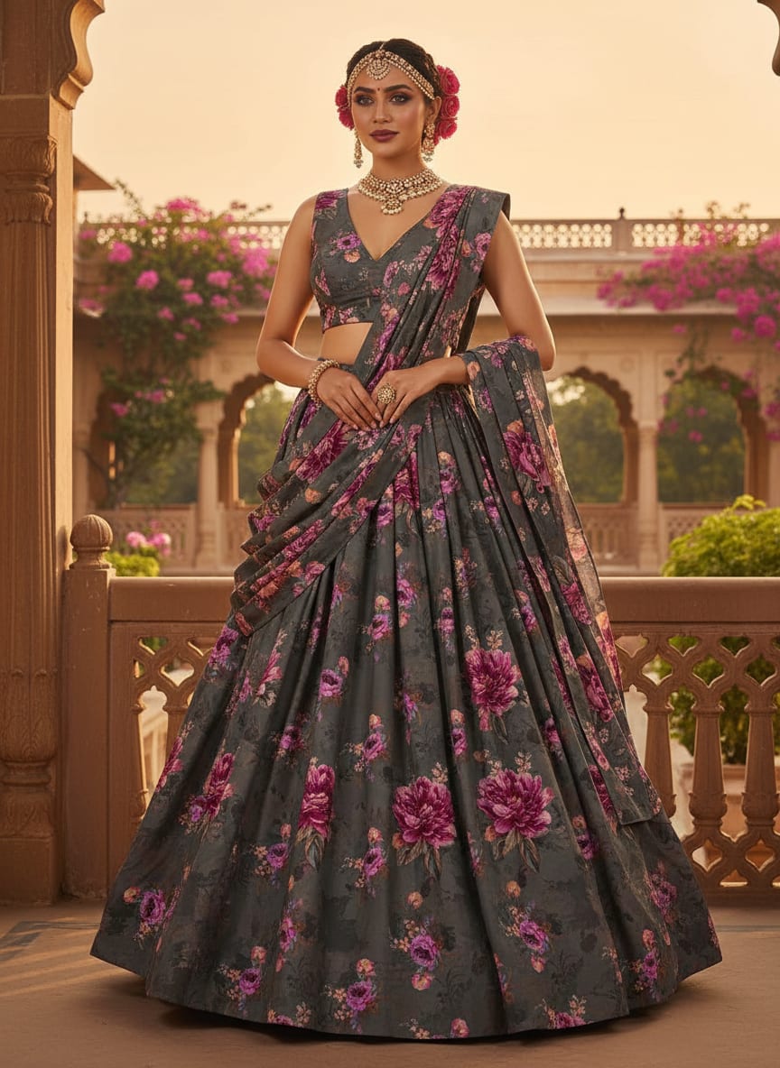 Lovely Peony With Wax Flower Digital Printed Fabric - Kora Silk