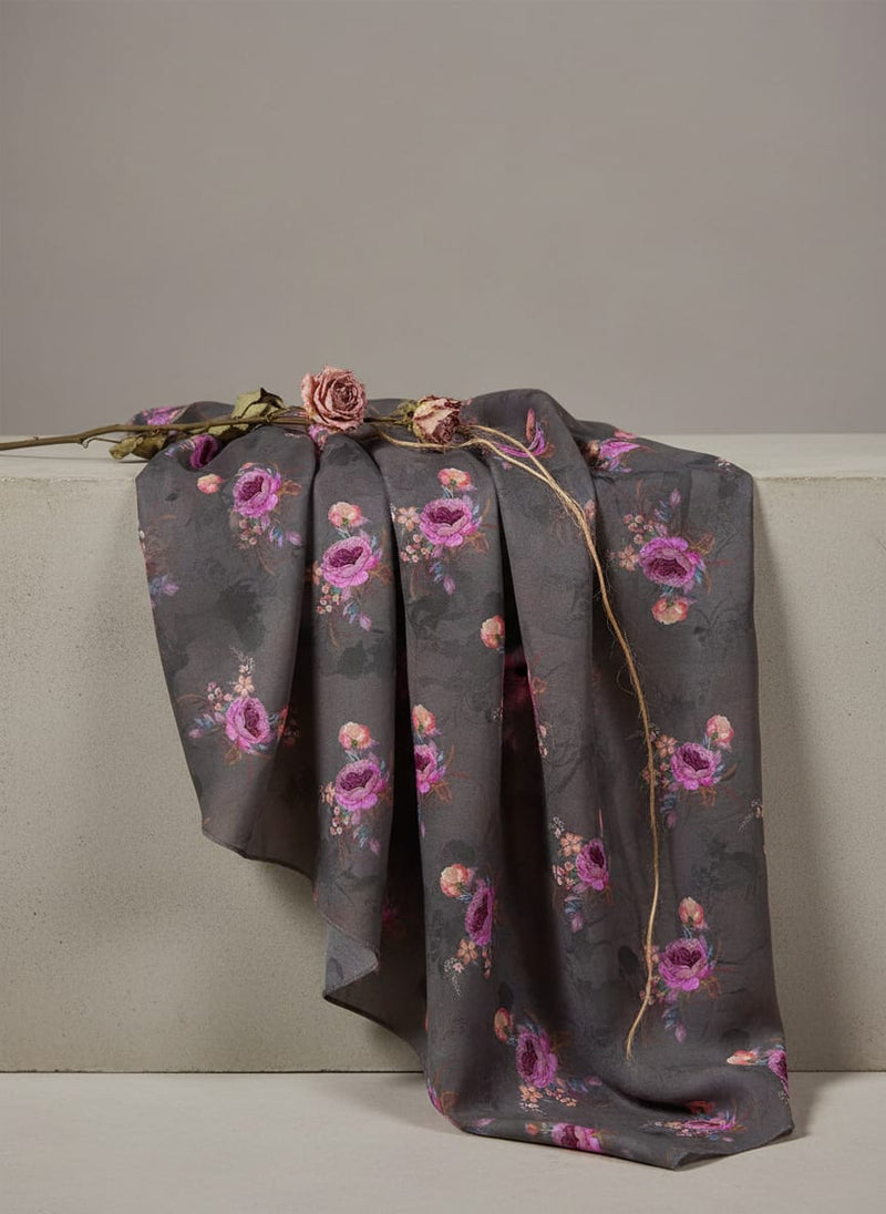 Lovely Peony With Wax Flower Digital Printed Fabric - Kora Silk