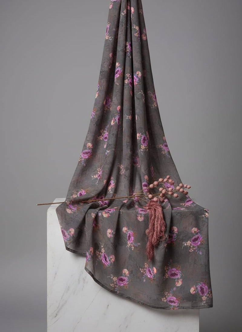Lovely Peony With Wax Flower Digital Printed Fabric - Poly Muslin