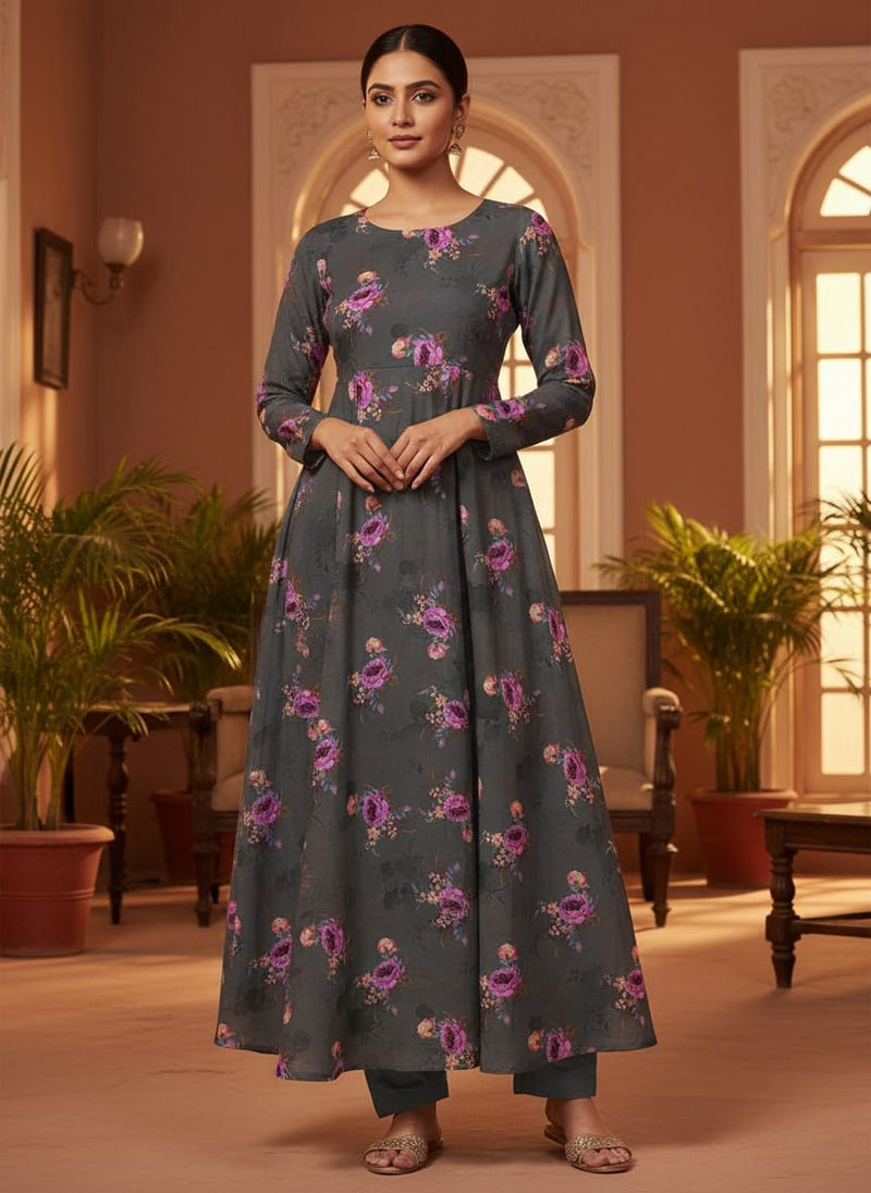 Lovely Peony With Wax Flower Digital Printed Fabric - Poly Muslin