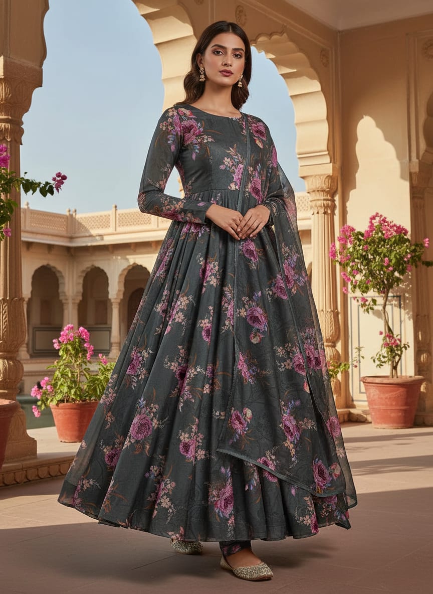 Lovely Peony With Wax Flower Digital Printed Fabric - Silk Crepe