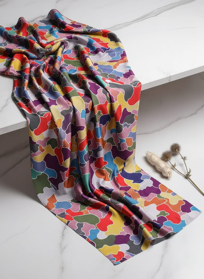 Seamless Rainbow Marble Art Digital Printed Fabric - Silk Crepe