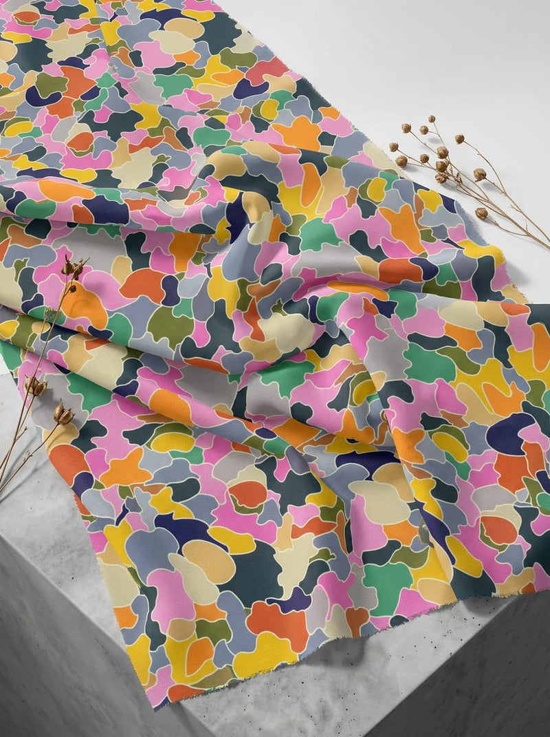 Multicolor Colorful Abstract Camouflage Pure Georgette Digital Printed Fabric