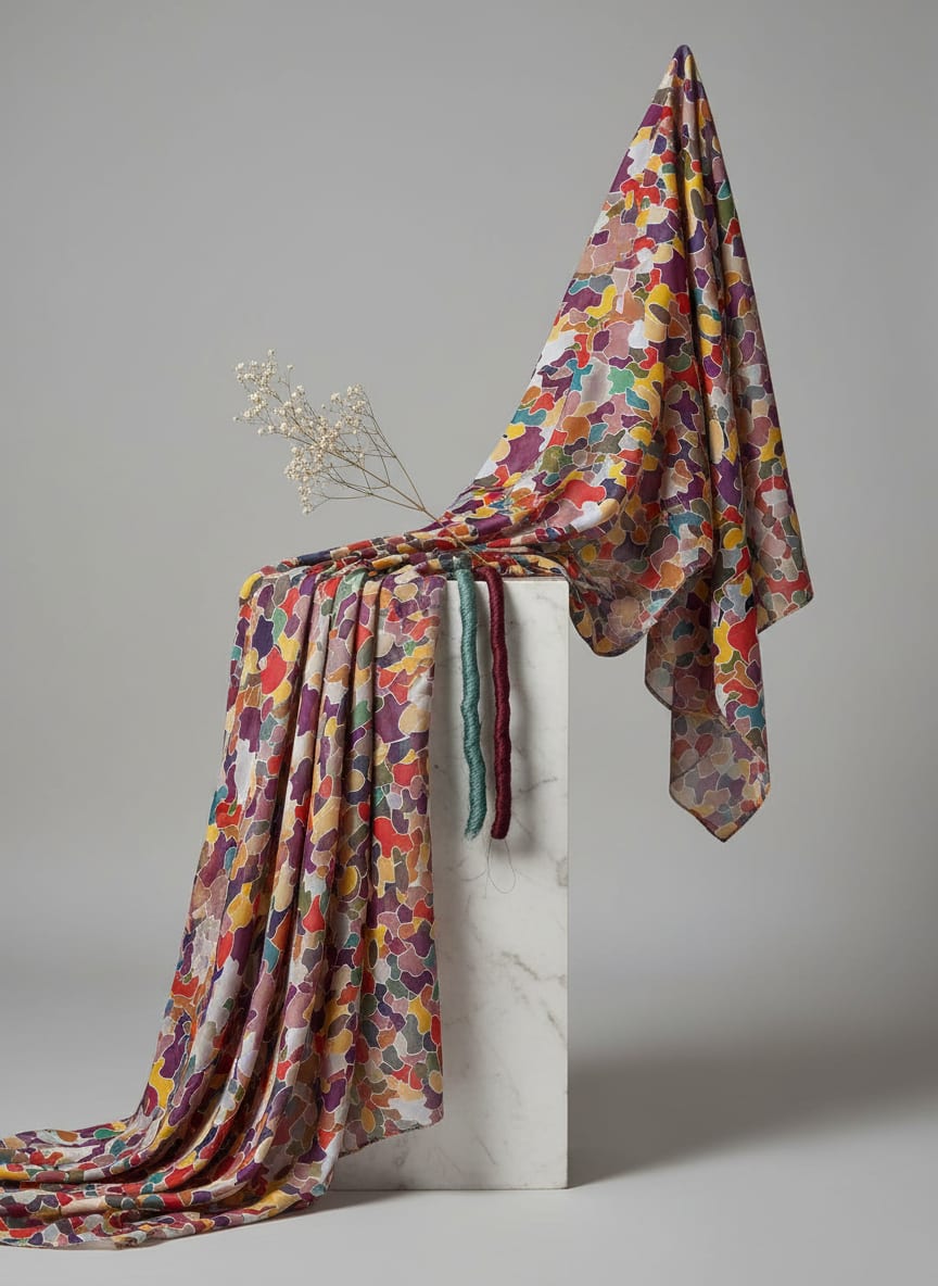 Multicolor Abstract Camouflage Pure Georgette Digital Printed Fabric