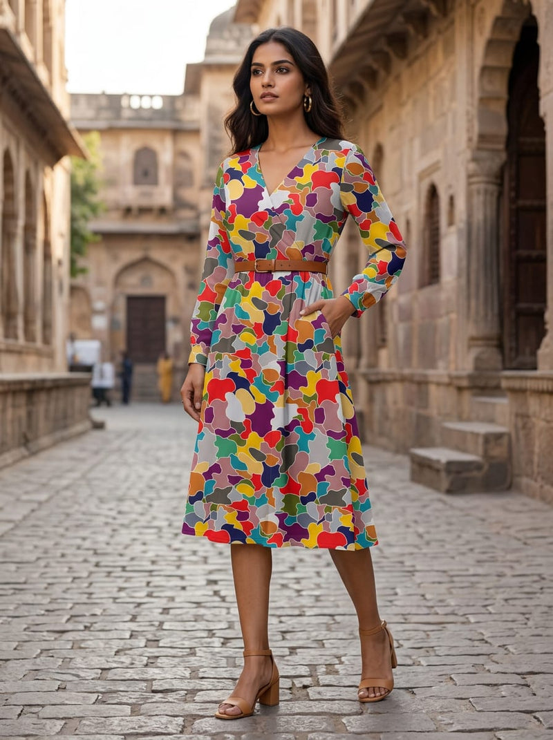 Multicolor Abstract Camouflage Pure Georgette Digital Printed Fabric