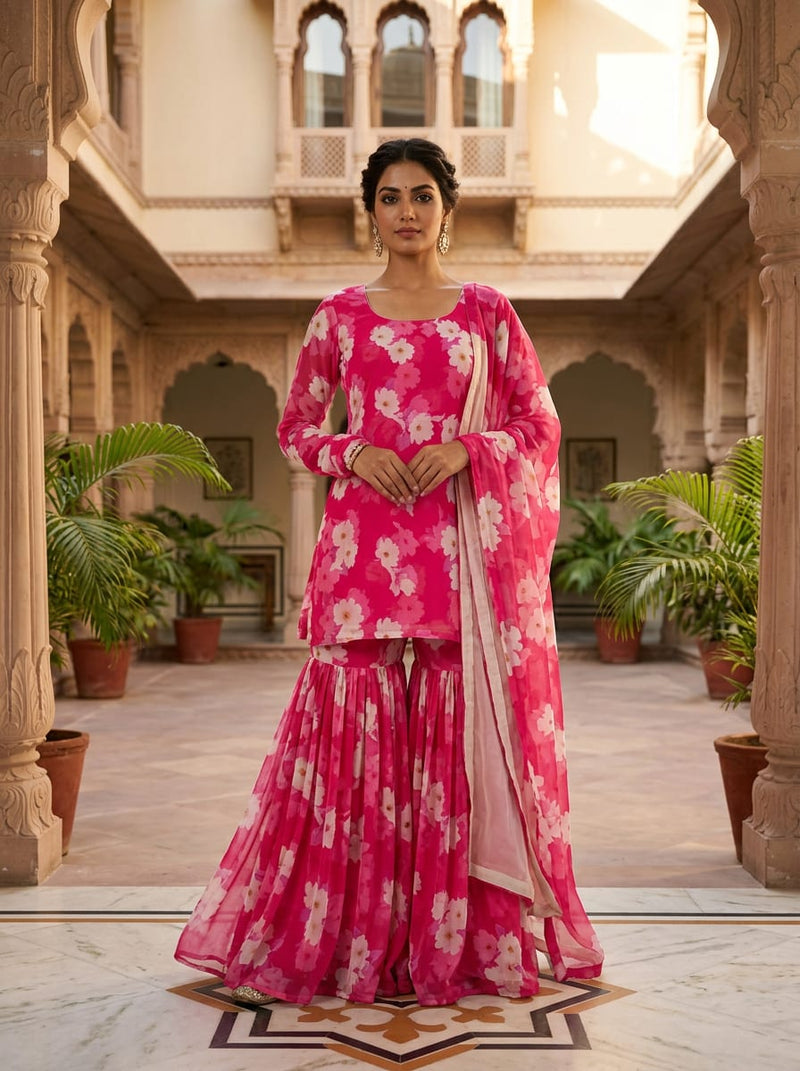 Pink Watercolor Blossom Floral Pure Georgette Digital Printed Fabric