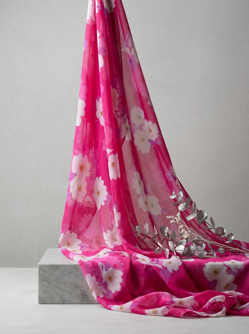 Pink Watercolor Blossom Floral Pure Georgette Digital Printed Fabric