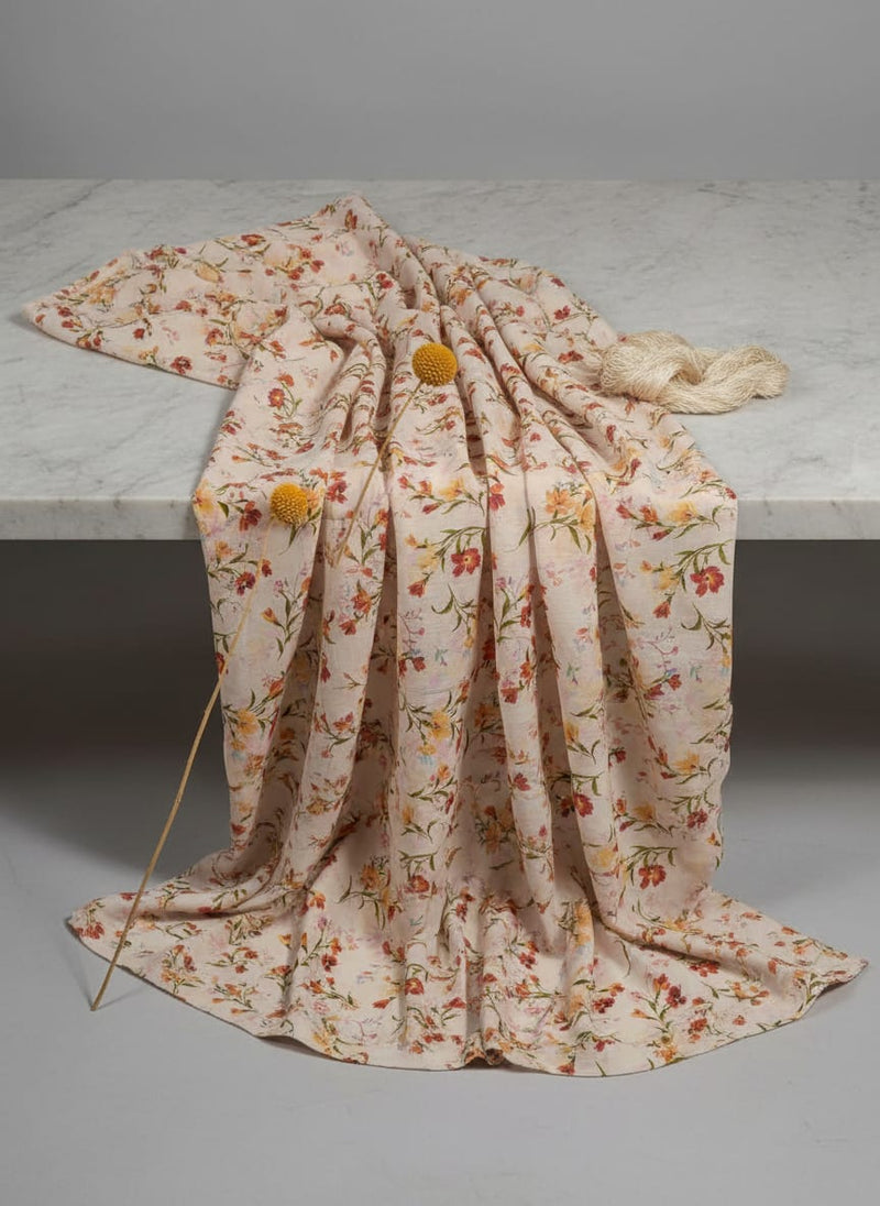 Beautiful Peach Calico Flowed Digital Printed Fabric - Poly Muslin