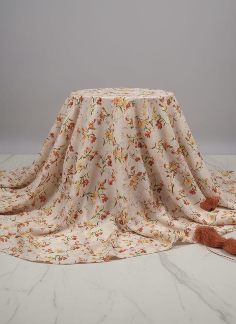 Beautiful Peach Calico Flowed Digital Printed Fabric - Silk Crepe