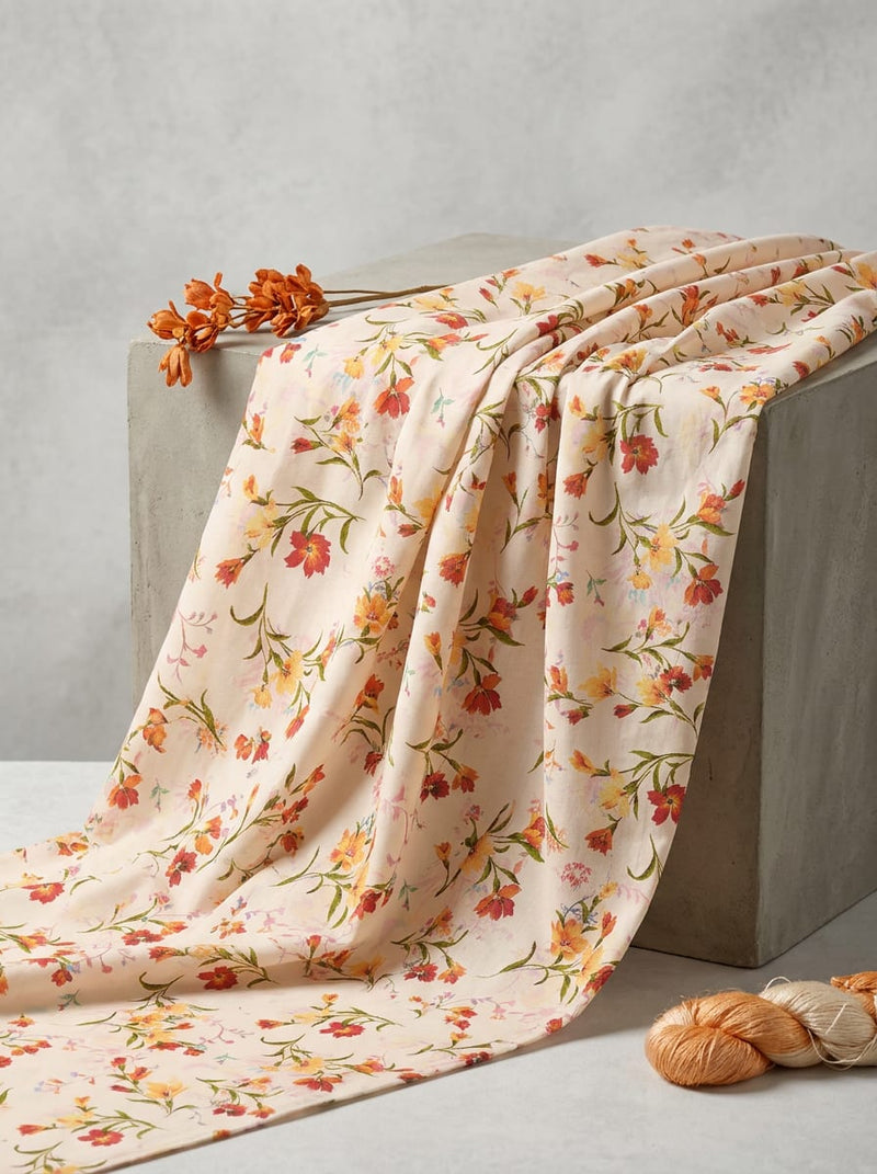 Cream Ditsy Floral Vine Print Pure Cotton Digital Printed Fabric