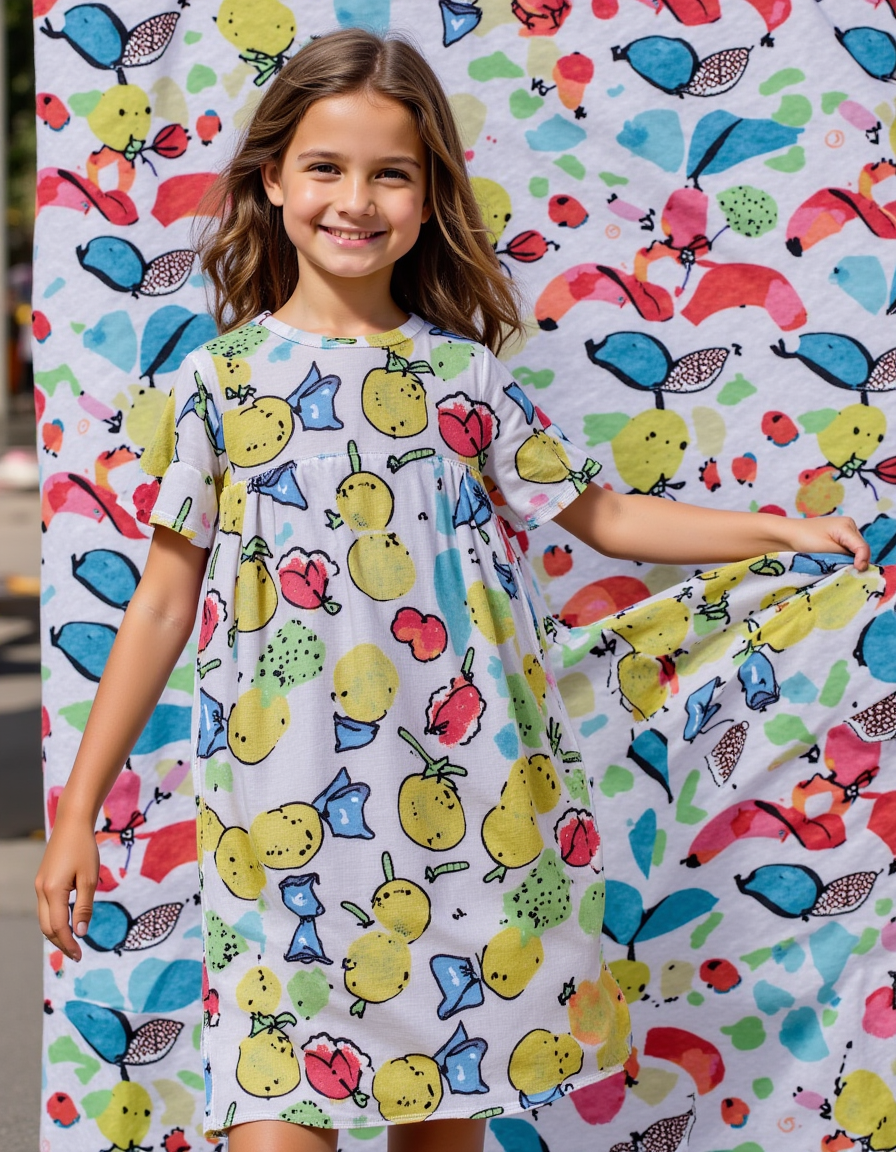 Linen Fabric with Fun Summer Beach Themed Print