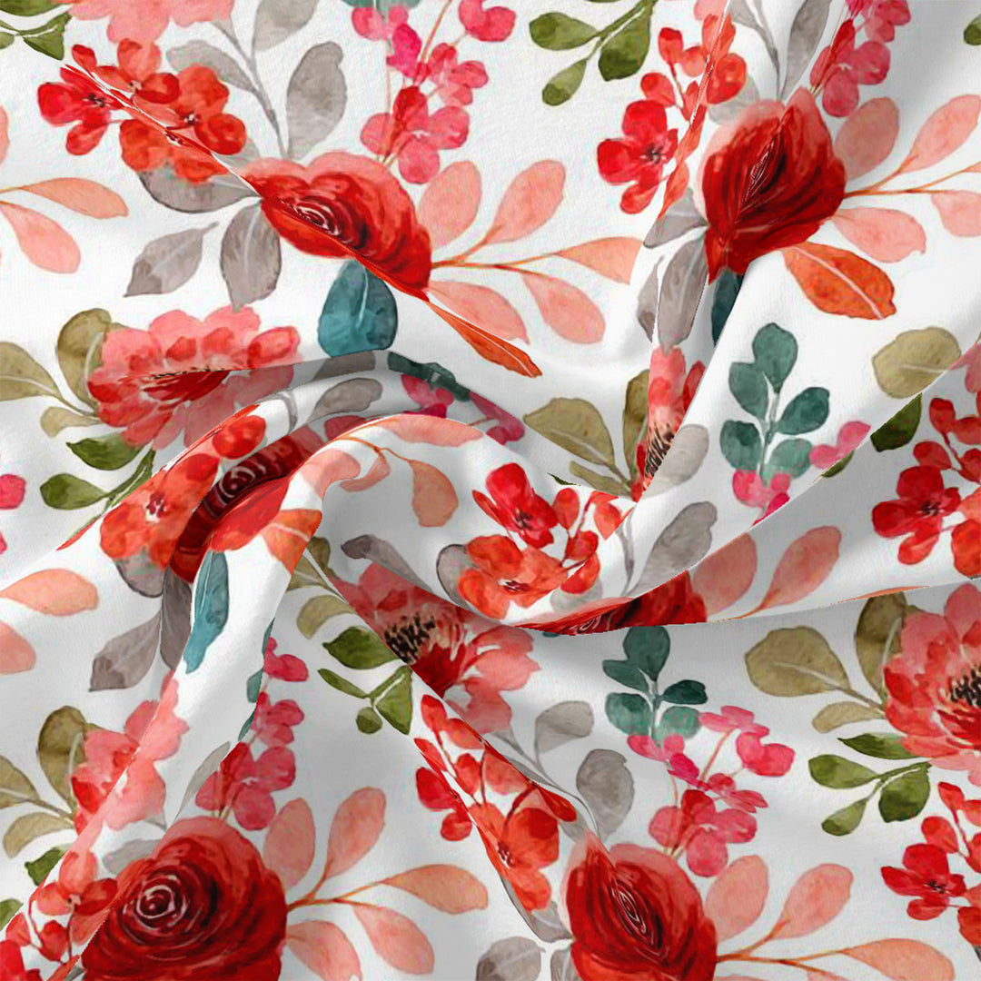 Gorgeous Red Floral Japan Satin Printed Fabric