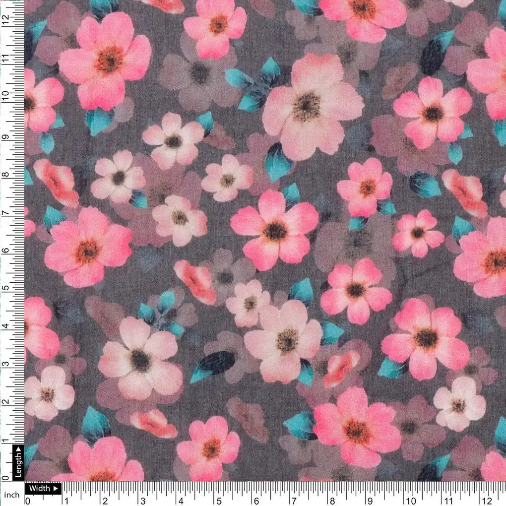 Buttercup Pink Floral Digital Printed Fabric - Pure Cotton – 70a0119copy2