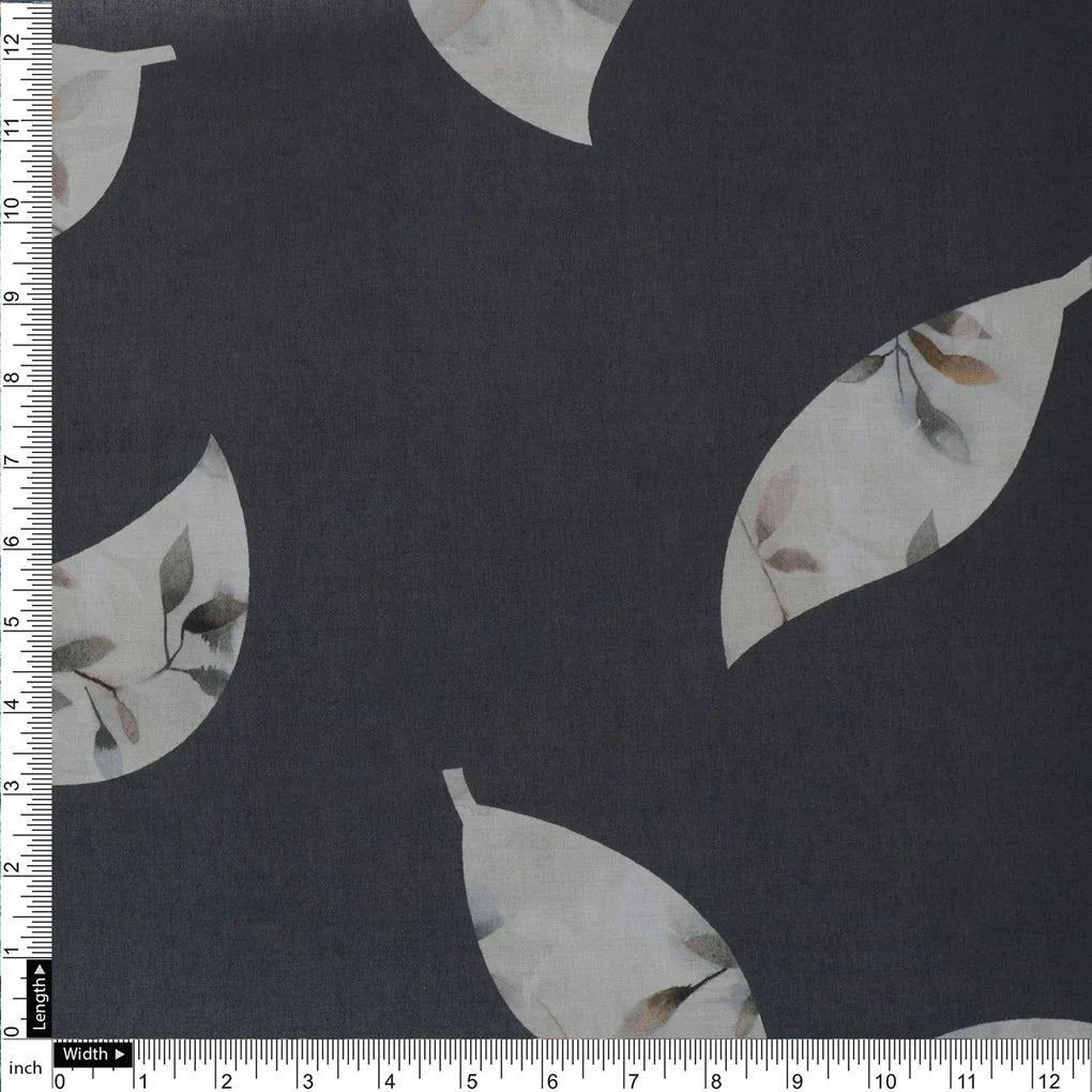 Leaves Print On Dark Grey Base Digital Printed Fabric – 70a0135copy2
