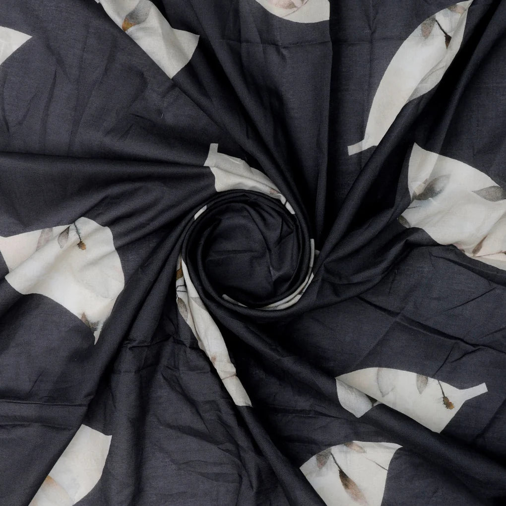 Leaves Print On Dark Grey Base Digital Printed Fabric – 70a0136copy2