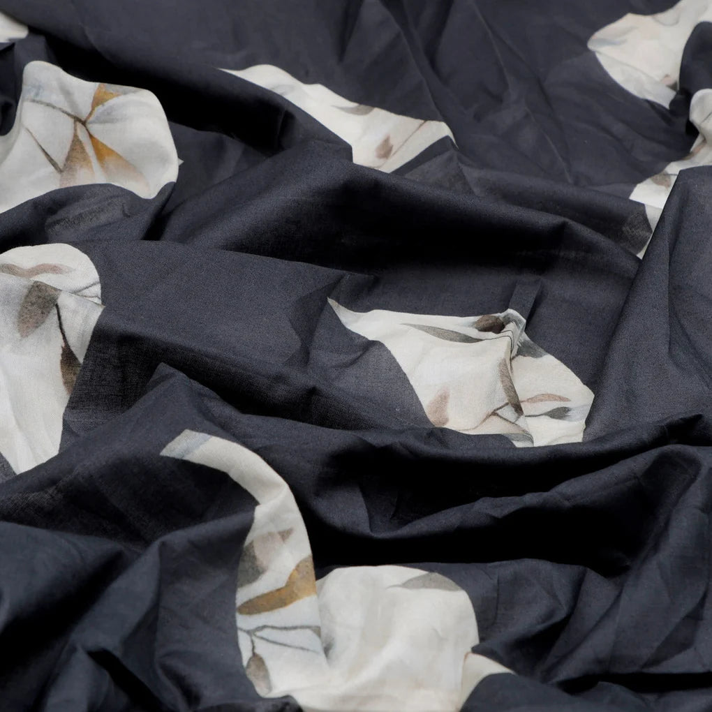 Leaves Print On Dark Grey Base Digital Printed Fabric – 70a0137copy2