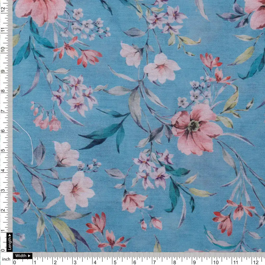 Blue Floral Chanderi Fabric Set 5 Meters – 70a0220copy2