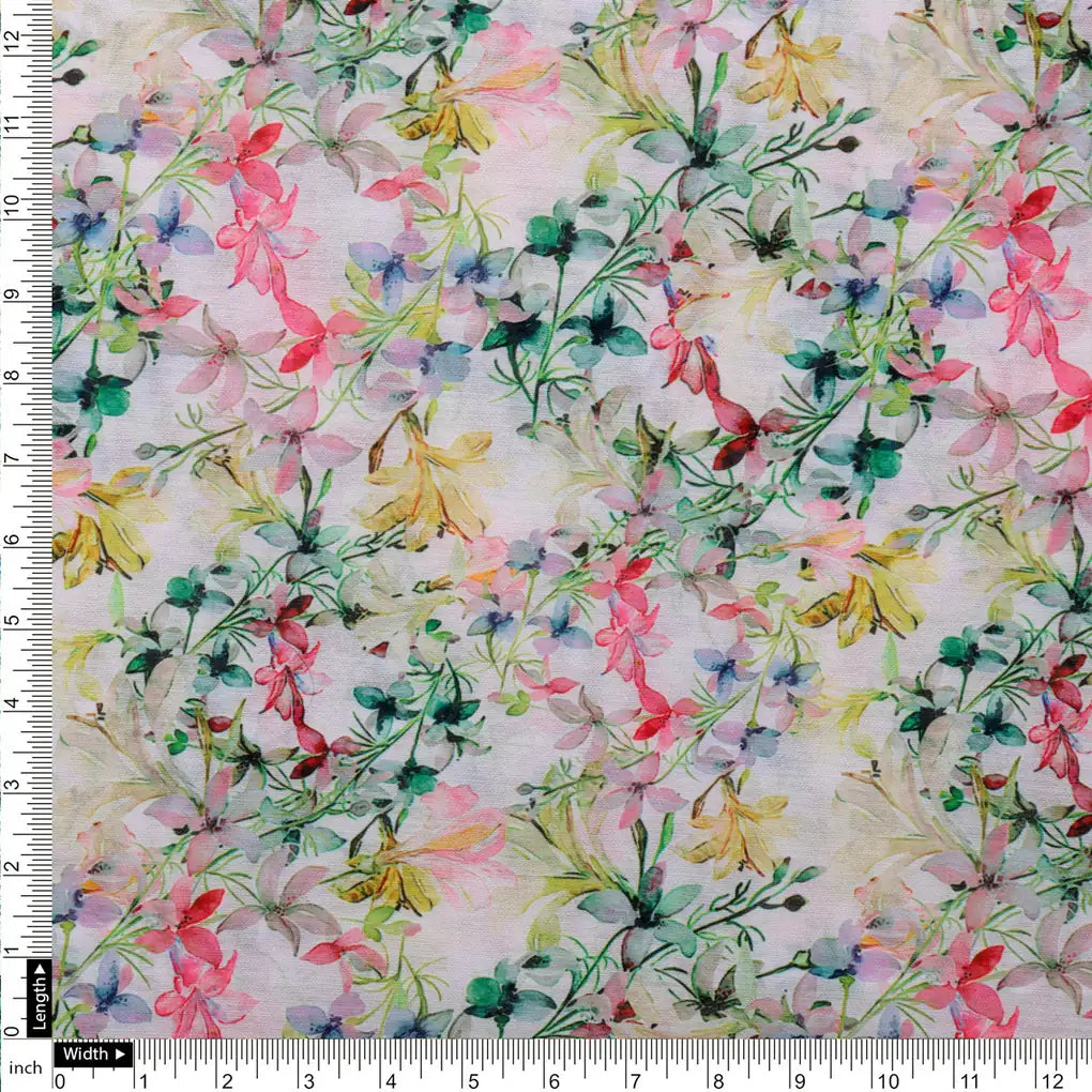 Chanderi Printed Fabric Set | 5 Meters | Multicolor Floral & Leaves – 70a0240copy2