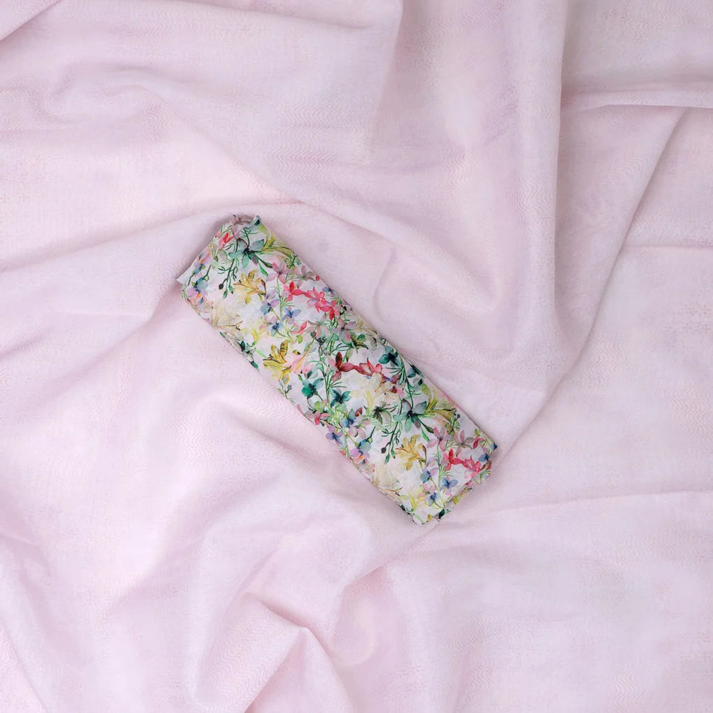 Chanderi Printed Fabric Set | 5 Meters | Multicolor Floral & Leaves – 70a0245copy2