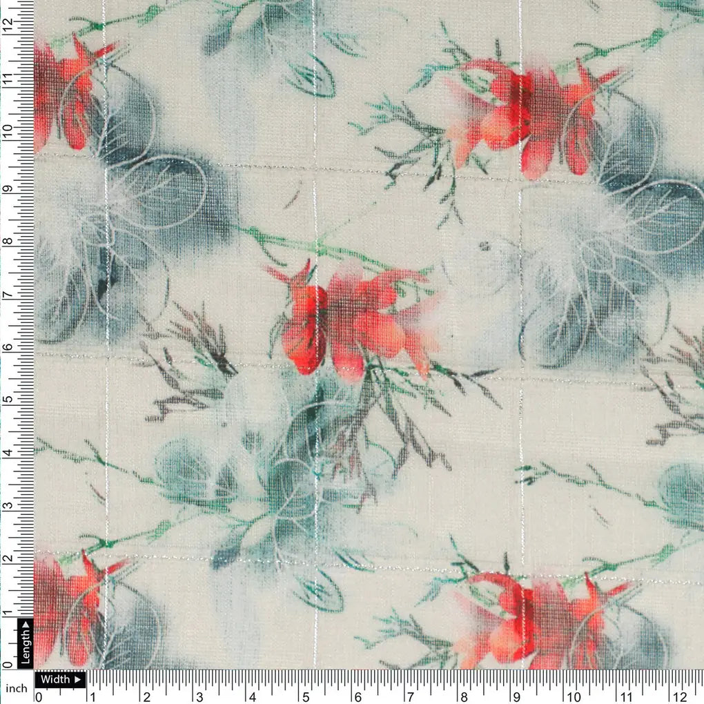 FAB VOGUE Studio Digital Printed Linen Fabric - Floral Pattern, White – 70a0553 copy