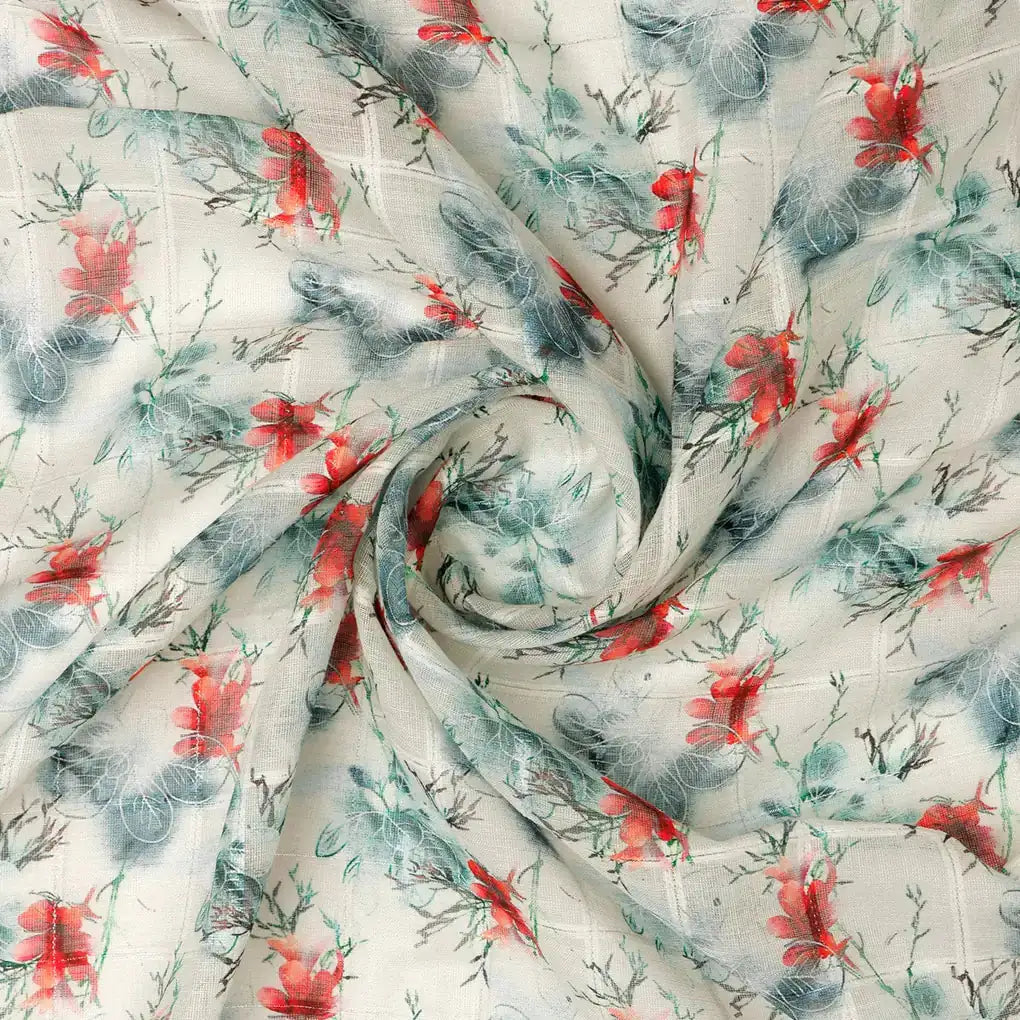 FAB VOGUE Studio Digital Printed Linen Fabric - Floral Pattern, White – 70a0554copy2