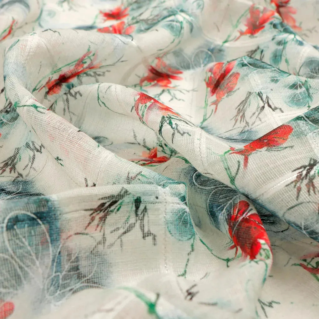 FAB VOGUE Studio Digital Printed Linen Fabric - Floral Pattern, White – 70a0558 copy 2