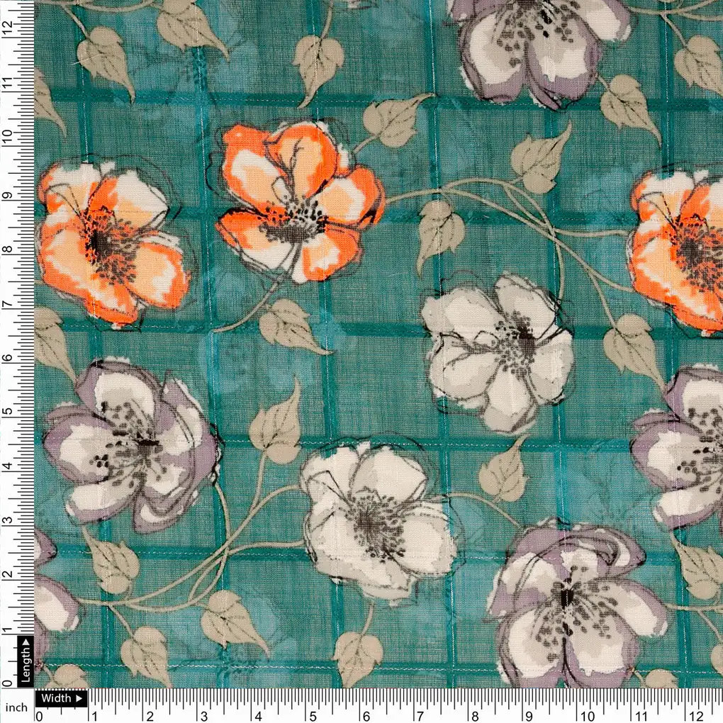 FAB VOGUE Studio Digital Printed Linen Fabric - Teal Floral – 70a0562 copy 2