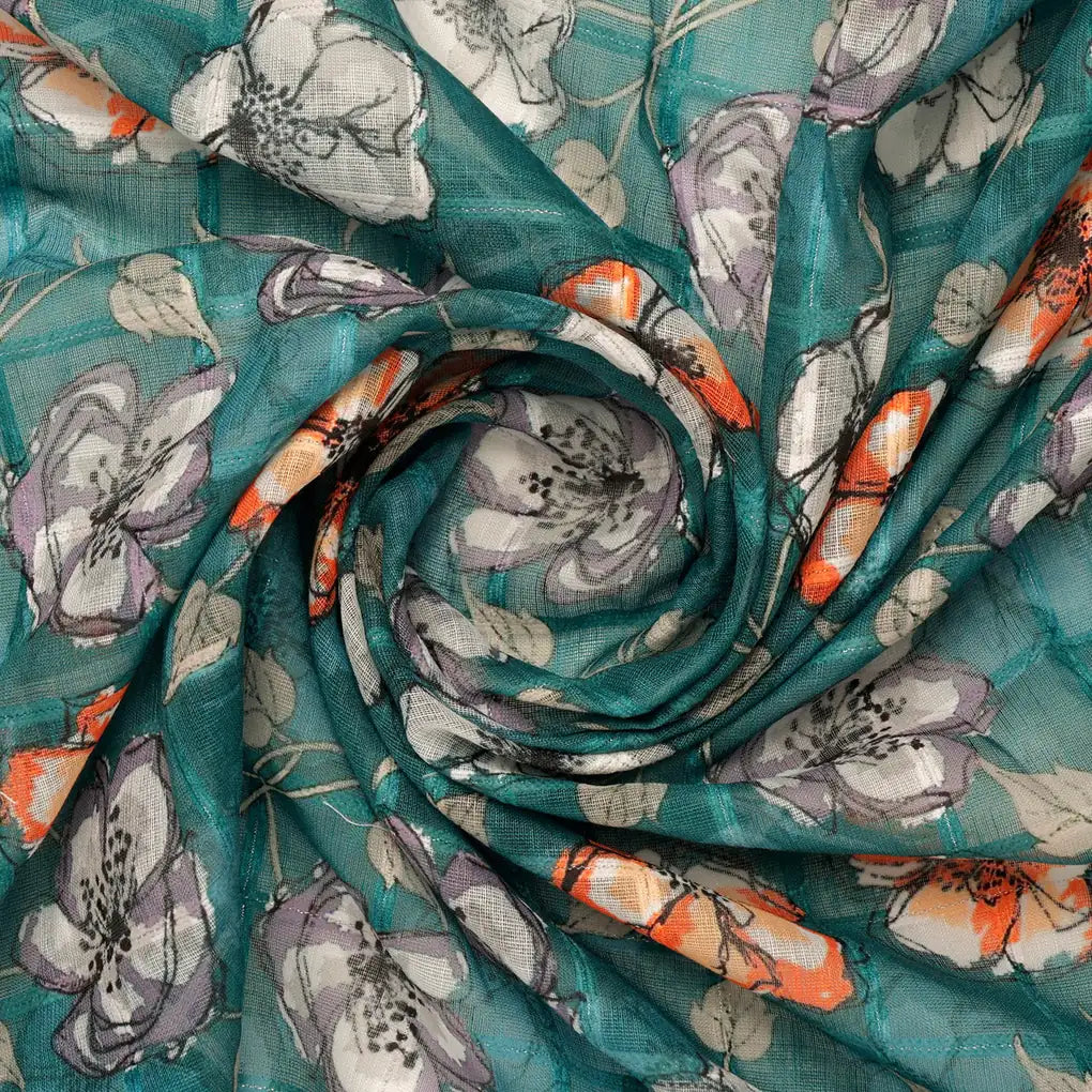FAB VOGUE Studio Digital Printed Linen Fabric - Teal Floral – 70a0563 copy 2