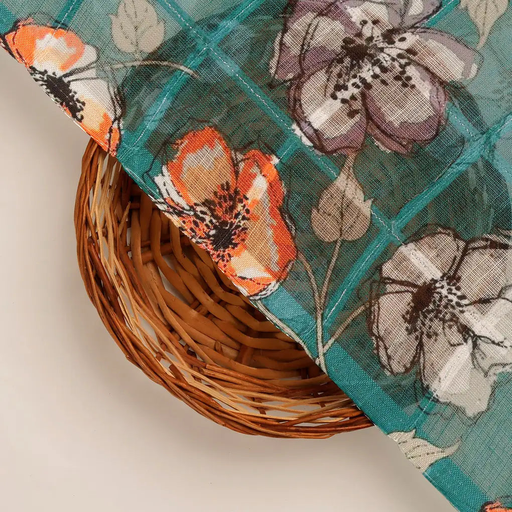 FAB VOGUE Studio Digital Printed Linen Fabric - Teal Floral – 70a0565copy2