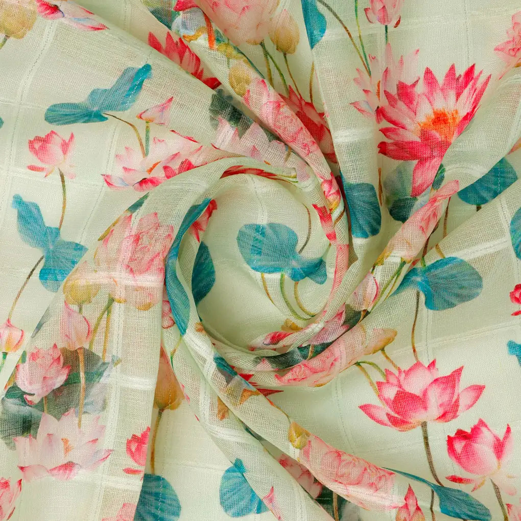 FAB VOGUE Studio Digital Printed Linen Fabric - Floral Green – 70a0568copy2