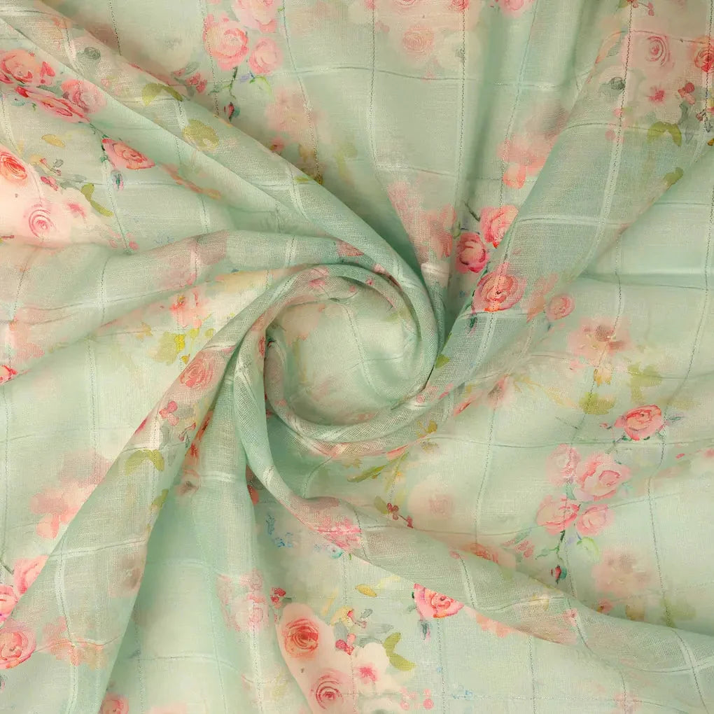 FAB VOGUE Studio Digital Printed Linen Fabric - Mint Green Floral – 70a0589copy2
