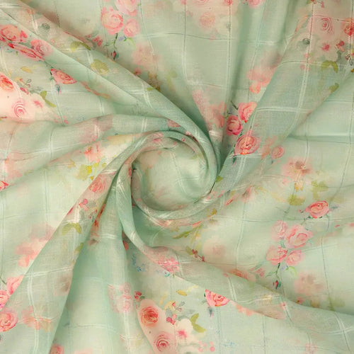 FAB VOGUE Studio Digital Printed Linen Fabric - Mint Green Floral – 70a0589copy2