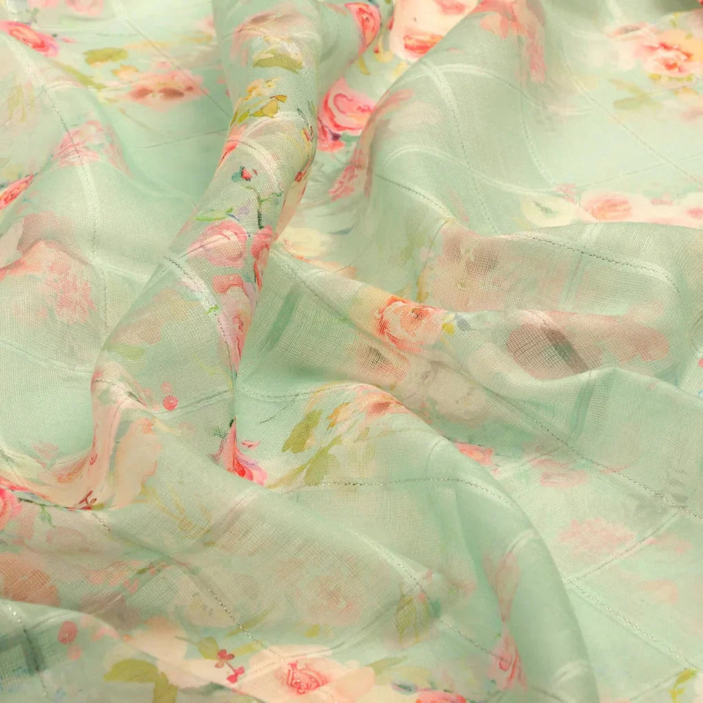 FAB VOGUE Studio Digital Printed Linen Fabric - Mint Green Floral – 70a0590copy2