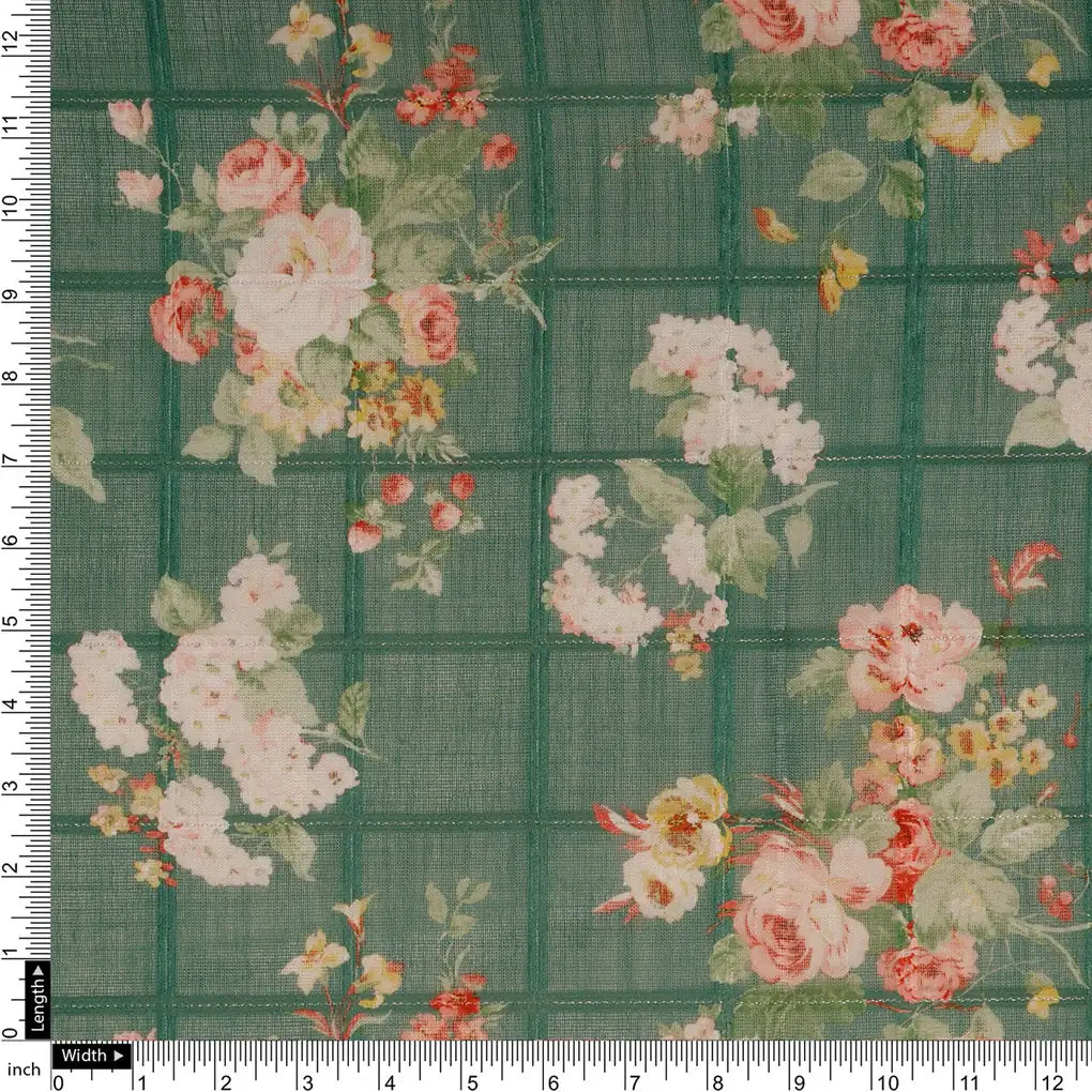 FAB VOGUE Studio Digital Printed Linen Fabric - Green Floral  -  Polyester – 70a0598copy2
