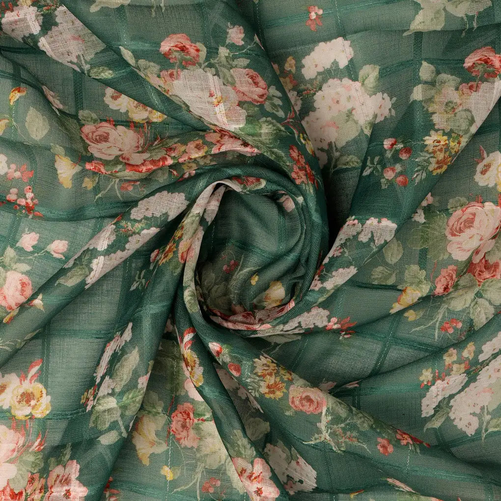 FAB VOGUE Studio Digital Printed Linen Fabric - Green Floral  -  Polyester – 70a0599copy2