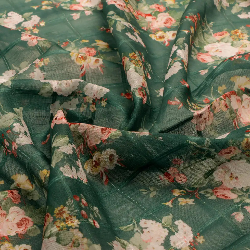 FAB VOGUE Studio Digital Printed Linen Fabric - Green Floral  -  Polyester – 70a0600copy2