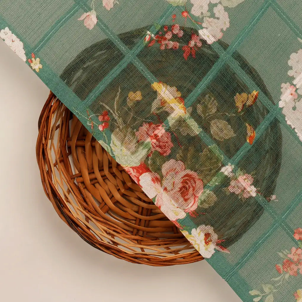FAB VOGUE Studio Digital Printed Linen Fabric - Green Floral  -  Polyester – 70a0601copy