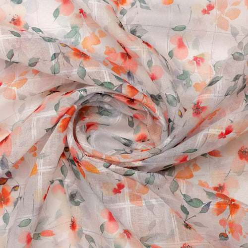 FAB VOGUE Studio Linen Look Digital Printed Polyester Fabric -  White Floral Print – 70a0620copy2