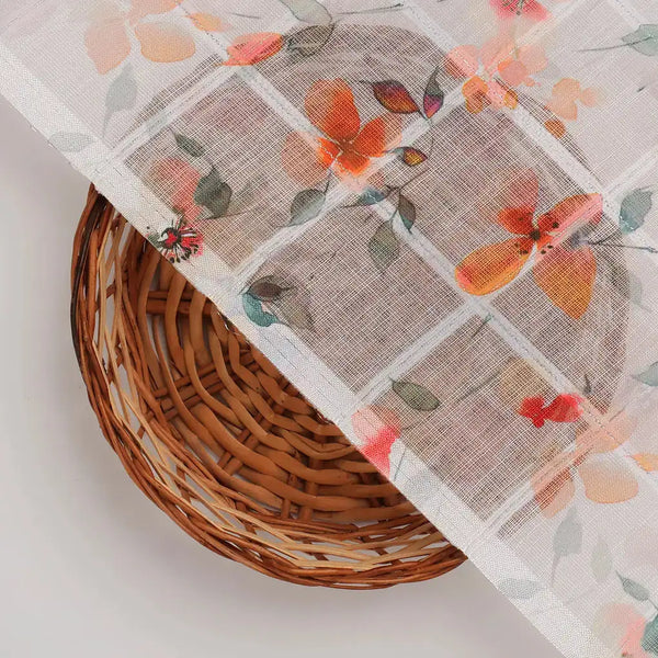 FAB VOGUE Studio Linen Look Digital Printed Polyester Fabric -  White Floral Print – 70a0624copy2 - alternate view