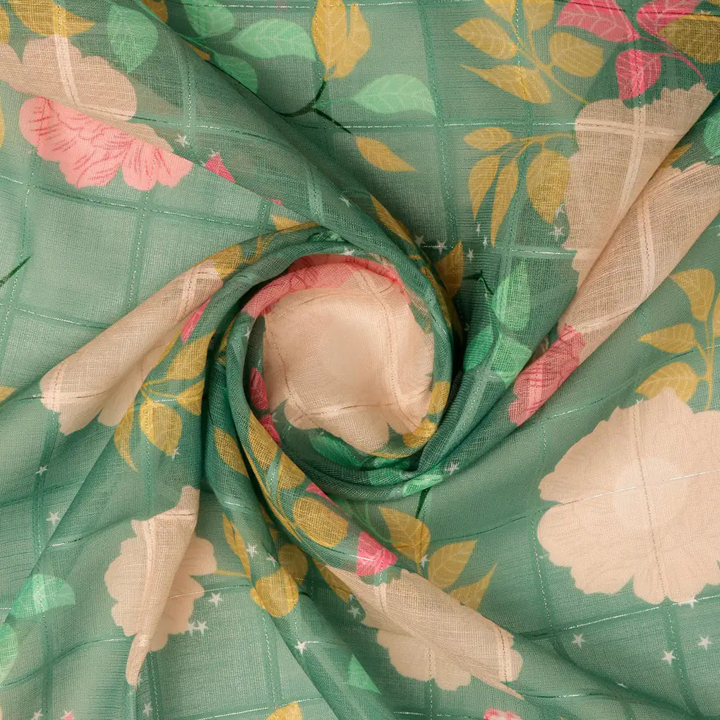 FAB VOGUE Studio Digital Printed Linen Polyester Fabric - Green Floral – 70a0627copy2