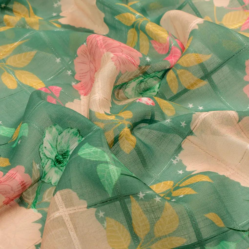 FAB VOGUE Studio Digital Printed Linen Polyester Fabric - Green Floral – 70a0628copy2