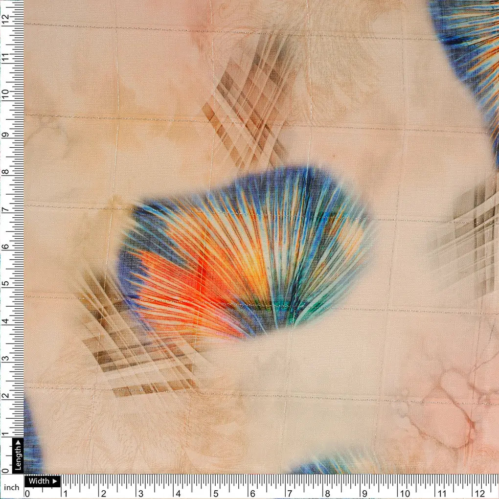 FAB VOGUE Studio Linen Digital Printed Fabric - Peach & Blue Feather – 70a0636copy2