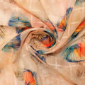 FAB VOGUE Studio Linen Digital Printed Fabric - Peach & Blue Feather – 70a0637copy2