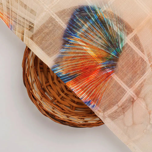 FAB VOGUE Studio Linen Digital Printed Fabric - Peach & Blue Feather – 70a0639copy2