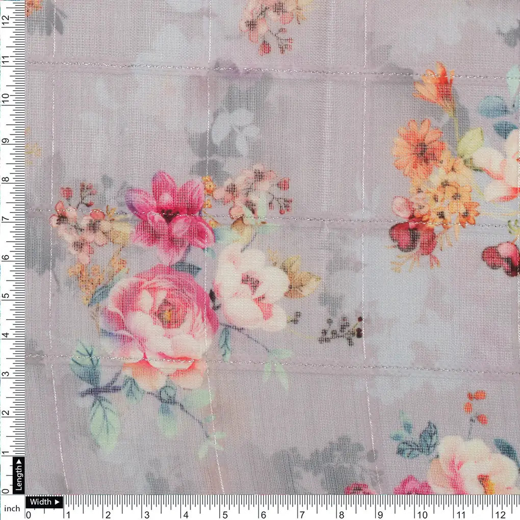 FAB VOGUE Studio Digital Printed Linen Fabric - Floral Pattern, Grey – 70a0641copy2