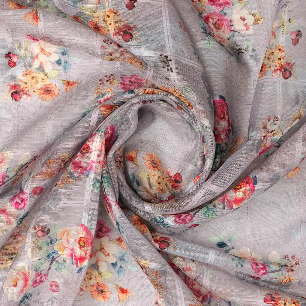 FAB VOGUE Studio Digital Printed Linen Fabric - Floral Pattern, Grey – 70a0642copy2